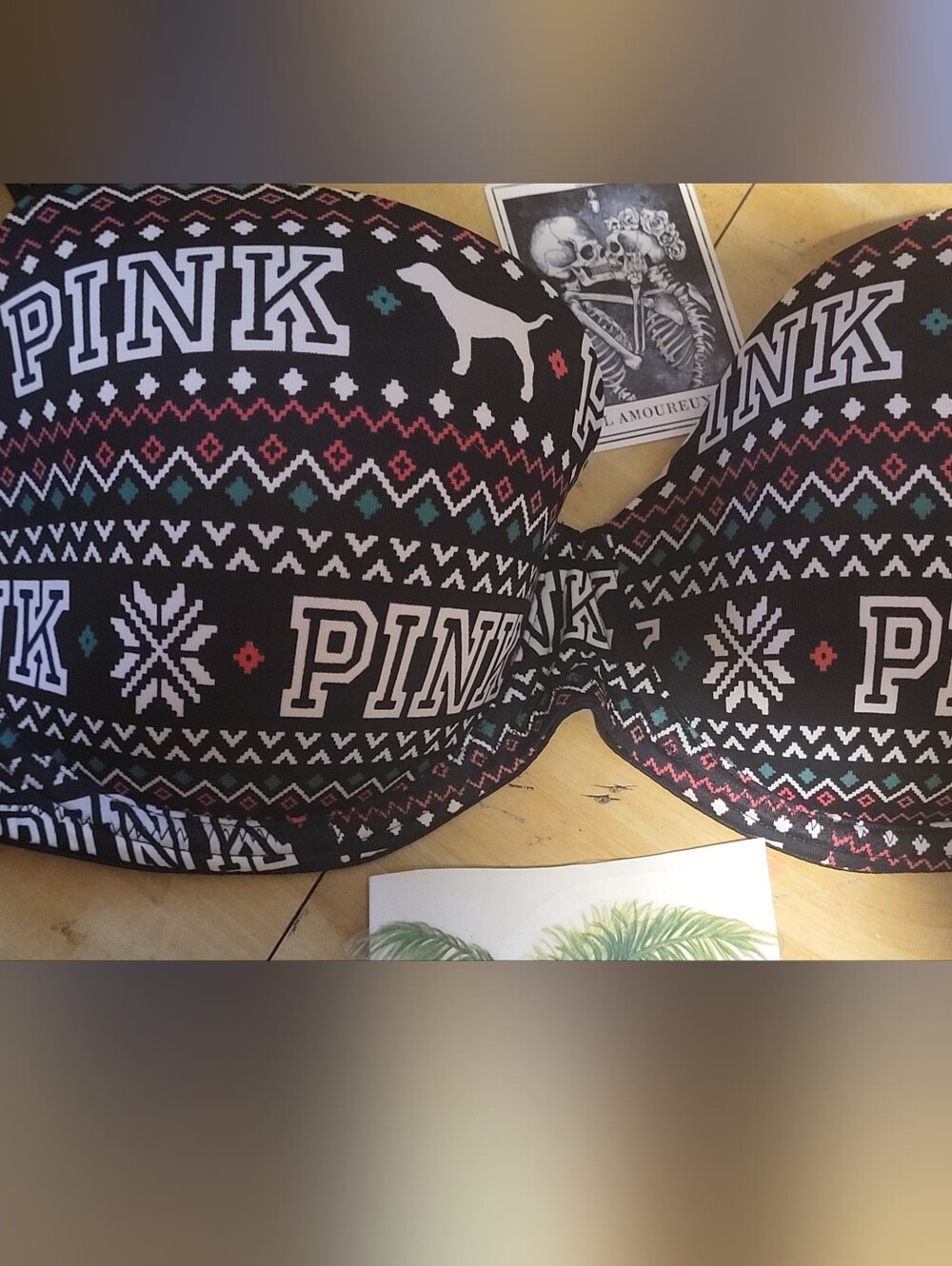Black 'PINK' Patterned Accessories Bra-Style Top